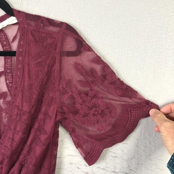 The Impeccable Pig Dress Womens S Burgundy Lace Maxi Floral Boho Dark Fairy - Picture 15 of 16